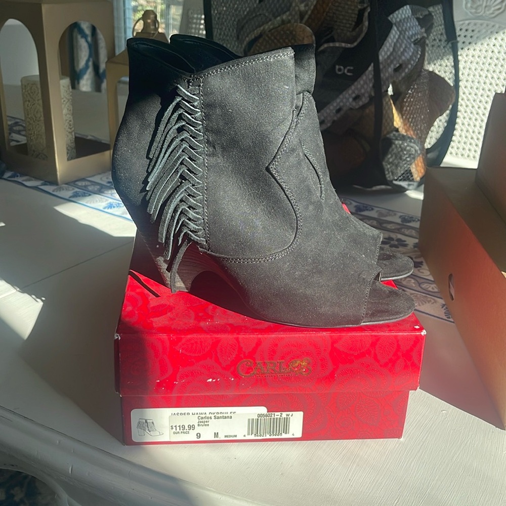 Women’s black open toed ankle bootie